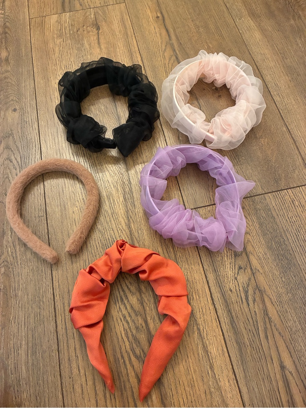 Set of 5 Fashion Headbands - Black, Blush, Lavender, Peach, Coral Orange